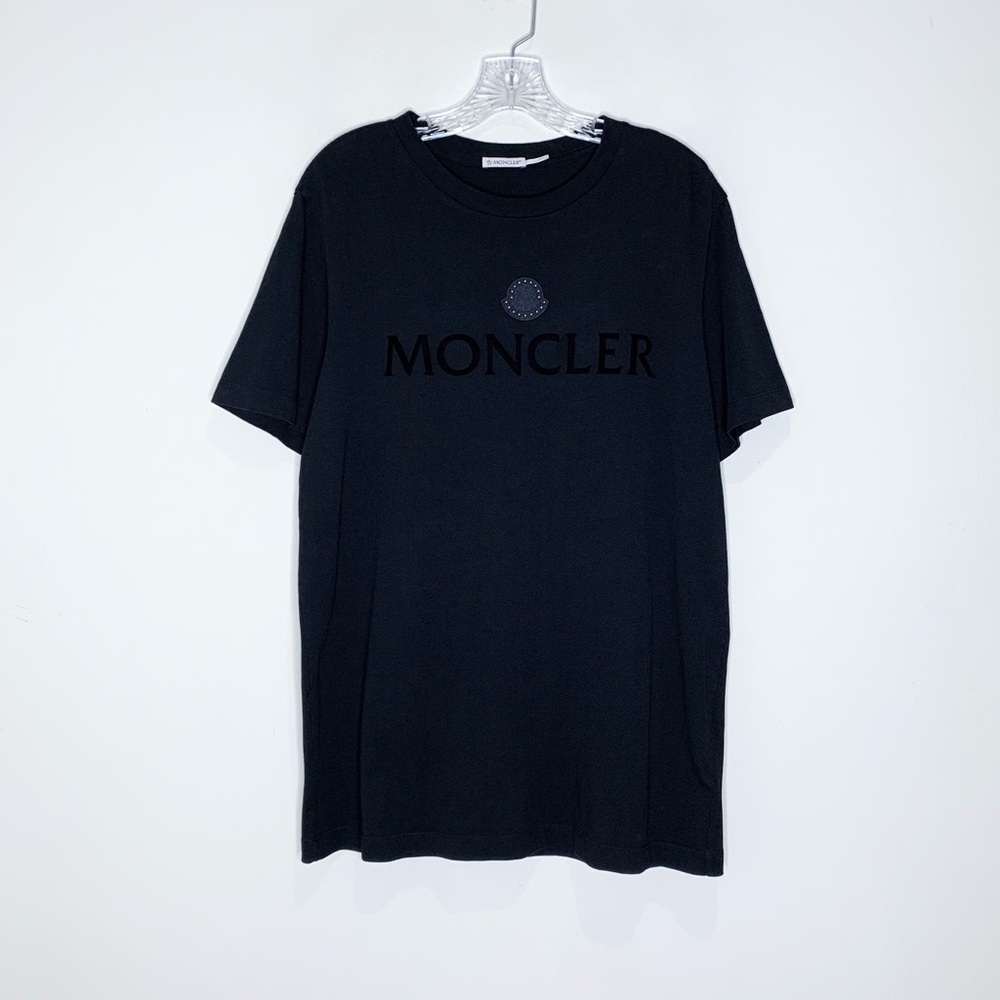 Moncler Flocked Studded Logo T-Shirt (Sz L) Short Sleeve Crewneck Tee Black - Picture 3 of 16